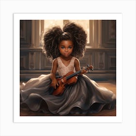 Little Black Girl Playing Violin 1 Art Print