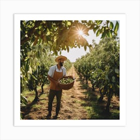 Peach Farmer In The Orchard Art Print