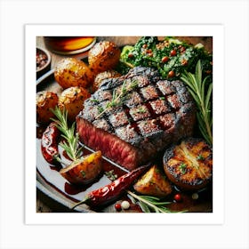 A Close Up Of The Signature Dish Iron Clad Steak, Art Print