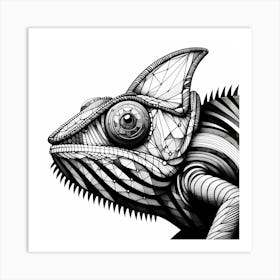 Chameleon Head - Abstract Line Art Illustration 80 Art Print