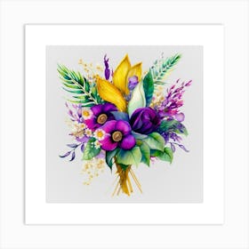 Watercolor Mardi Gras Flower Bouquets 20 Art Print