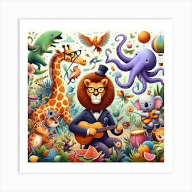 Cartoon Zoo Animals Wall Art Art Print