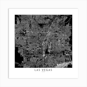 Las Vegas Black And White Map Square Art Print