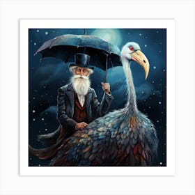 Old Man And Ostrich Art Print