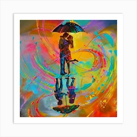 Kissing Couple With Umbrella Art Print