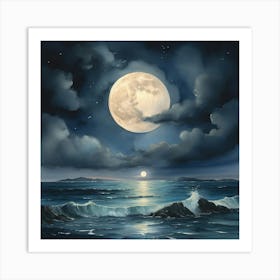 Full Moon Over The Ocean Art Print