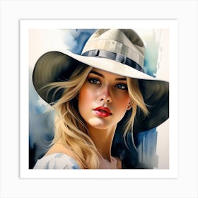 A Beautiful Scout Women with a Hat - Watercolor Portrait Painting Art Print