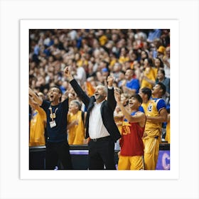 Basketball Coach Celebrating With His Team Art Print