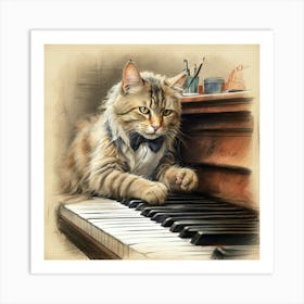 Cat Playing Piano 4 Art Print