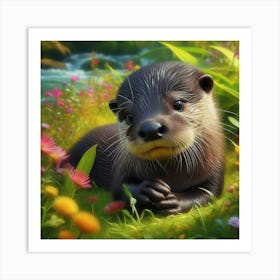 Otter In The Meadow Art Print