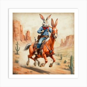 Rabbit On A Donkey Art Print