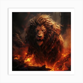Lion In Fire Art Print