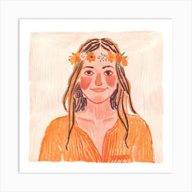 Girl With Flower Crown Art Print