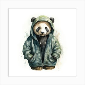 Watercolour Cartoon Panda Bear In A Hoodie 2 Art Print