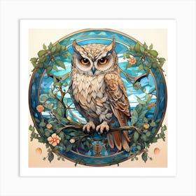 Owl In Stained Glass Art Print