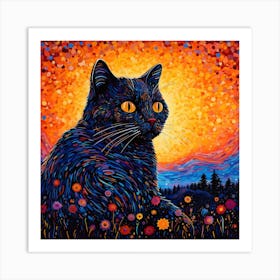 Black Cat At Sunset Art Print