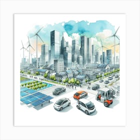 Electric Cars In The City Art Print