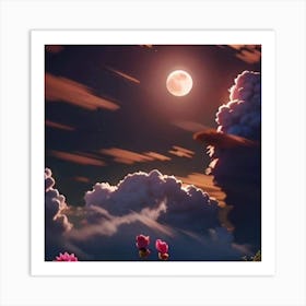 Moon And Flowers Art Print