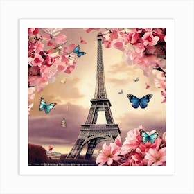 Eiffel Tower With Butterflies Art Print