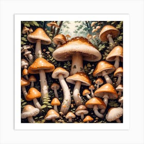 Mushrooms In The Forest 26 Art Print