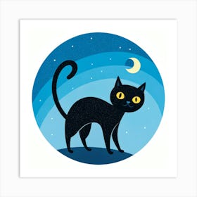 Black Cat In The Moonlight Art Print