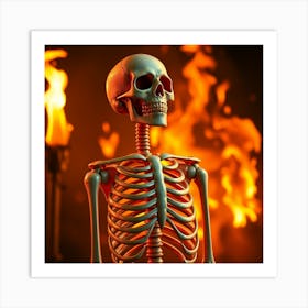 Skeleton On Fire 1 Art Print