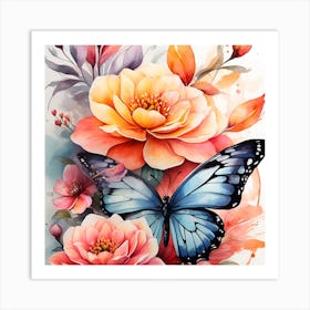 Butterfly And Flowers Art Print