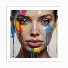 Portrait of a woman crying with tears of paint, glossy painting 2 Art Print