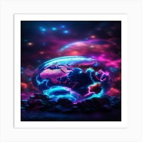 Default Planet Earth In Neon Light With A Predominance Of Blue 0 Art Print