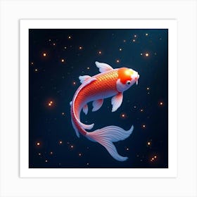 A Dreamy Koi Fish With Scales Of Shifting, Neon Colors Swimming Through A Celestial Pond Art Print