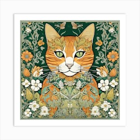 william morris Cat With Flowers 7 Art Print