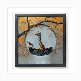 Giraffes In A Boat Art Print