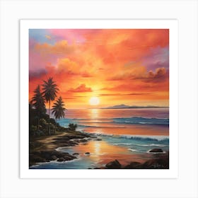 Sunset At The Beach \ Acrylic colours Art Print