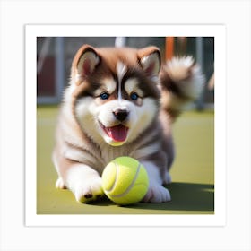 Husky Puppy Playing With Tennis Ball Art Print