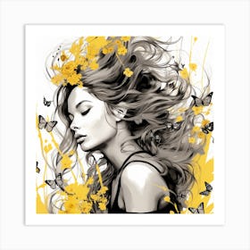 Girl With Butterflies 1 Art Print