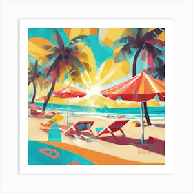 Sunlit Serenity Digital Painting Of Summer Lines On A Sandy Beach, Bathed In Gentle Sun Rays (8) Art Print