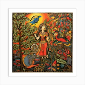 Indian Woman, Impressionist Painting, Acrylic On Canvas, Brown Color Art Print
