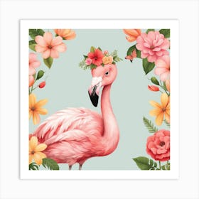 Floral Baby Flamingo Nursery Illustration (29) Art Print