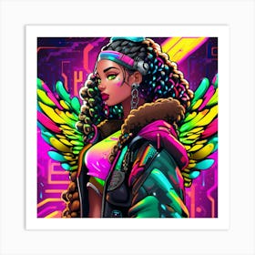 Neon Girl With Wings 7 Art Print