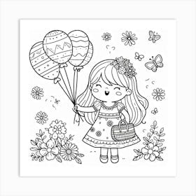 Line Art happy girl 3 Art Print