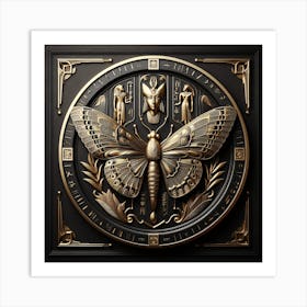 Ancient Egyptian Black & Gold Panel with Butterfly & Hieroglyphs I Art Print