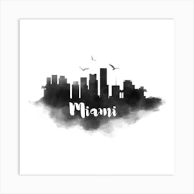 Watercolor Miami Skyline Art Print