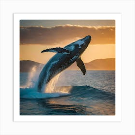 Humpback Whale Jumping Out Of The Water 5 Art Print