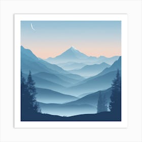 Misty mountains background in blue tone 35 Art Print