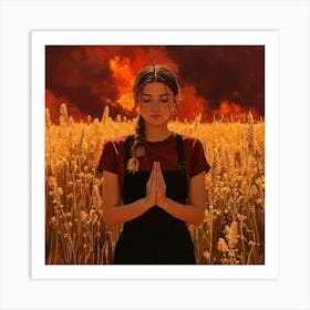 Woman Praying In A Wheat Field Art Print