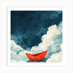 Paper Boat In The Clouds Art Print