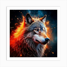 Firefly Majestic Wolf Surrounded By Fiery And Electric Sparks 33046 Art Print