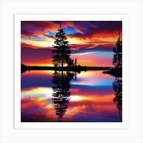 Sunset With Trees Art Print