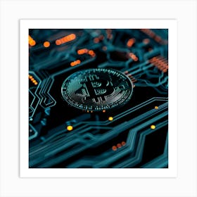 Bitcoin On A Circuit Board Art Print