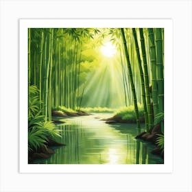 A Stream In A Bamboo Forest At Sun Rise Square Composition 19 Art Print